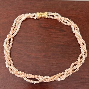 Pink and Cream Three Strand Fresh Water Pearl Necklace with 14k gold clasp
